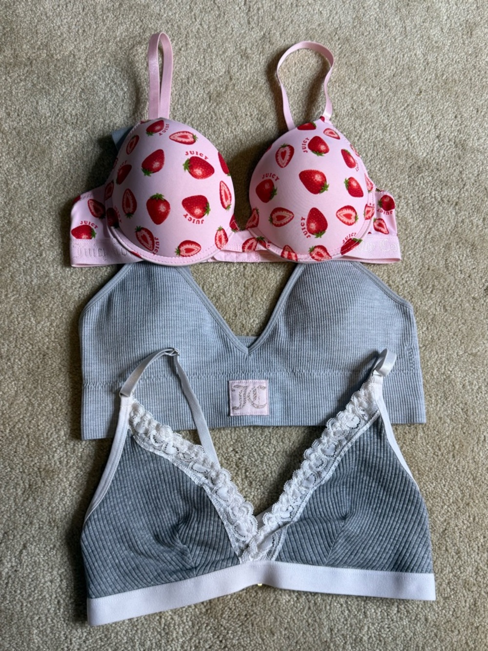 Size M/34B Juicy Couture 3 piece bra set